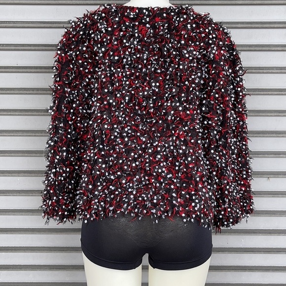 ST. John Women’s Black Red White Frayed Eyelash Jacket Size 16 - Picture 9 of 10